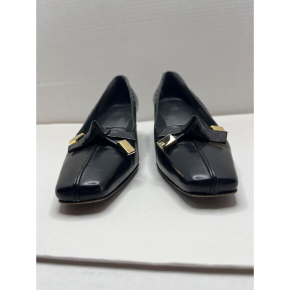 Stuart Weitzman Square Toe Leather Kitten Heel Bow Shoes Pump‎ Size 6.5 Black - Picture 7 of 9